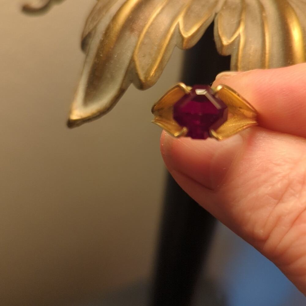 Vintage 10k Gold Filled Emerald Cut East West Set Ruby Crystal Ring Size 5 3/4 - Picture 4 of 7